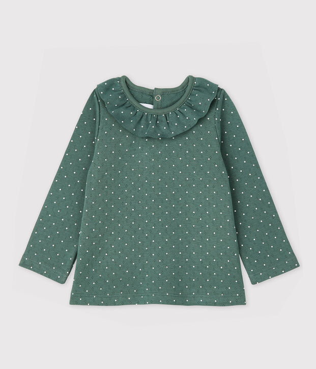 Baby-Bluse aus Baumwolle mit R&uuml;schenkragen f&uuml;r M&auml;dchen gr&uuml;n/weiss
