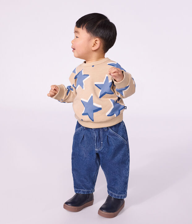 Baby-Sweatshirt aus Baumwolle mit Hertmotiv beige/vielfarbig