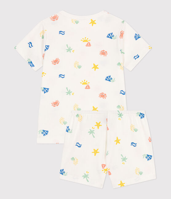 Kinder-Kurzpyjama aus bedruckter Baumwolle weiss MARSHMALLOW/weiss MULTICO
