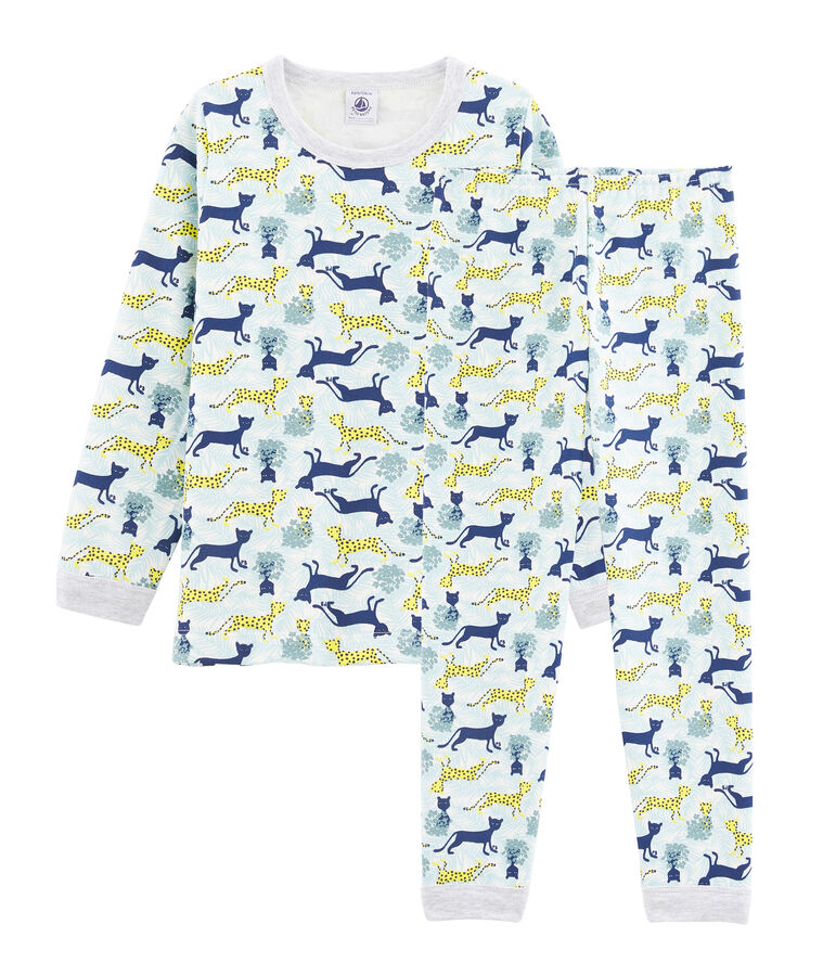 Molton-Pyjama f&uuml;r kleine Jungen weiss/vielfarbig