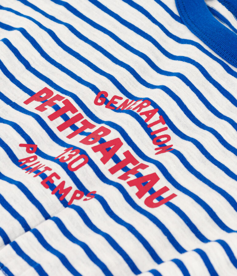 Gestreiftes Kinderkleid aus Flammgarn f&uuml;r M&auml;dchen weiss MARSHMALLOW/blau PERSE