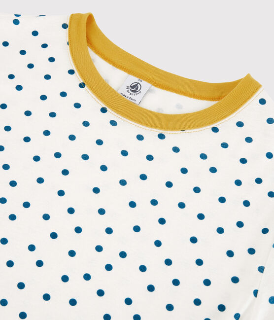 Damen-T-Shirt aus Baumwolle mit Rundhalsausschnitt und modischem Punktmuster weiss MARSHMALLOW/ MALLARD