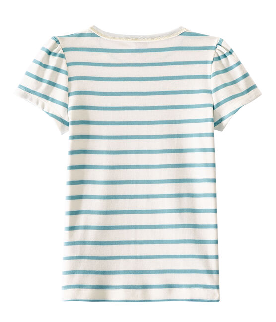 Geringeltes Mädchen-T-Shirt weiss MARSHMALLOW/blau MIMI