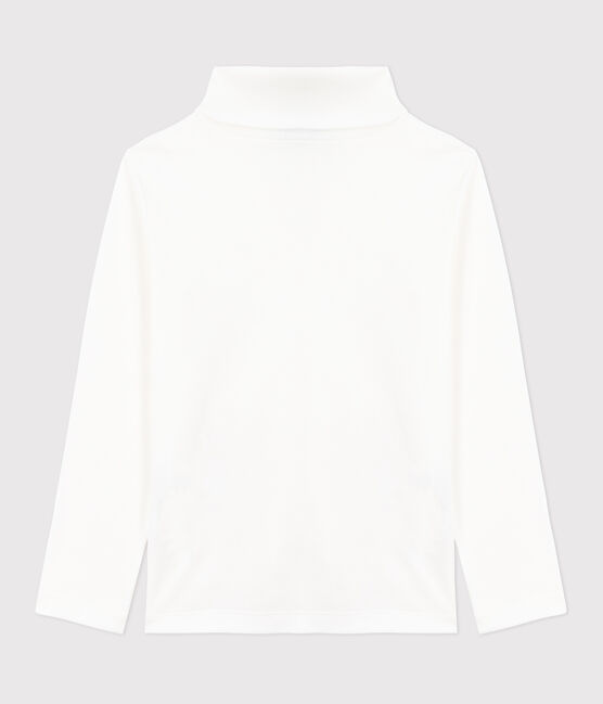 Kinder-Rollkragenshirt aus einfarbiger Baumwolle weiss MARSHMALLOW