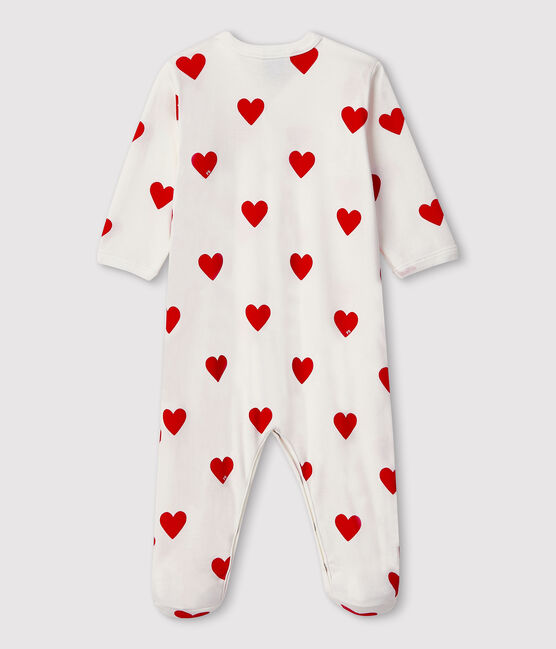 Baby-Strampler mit roten Herzen aus Rippstrick weiss MARSHMALLOW/rot TERKUIT