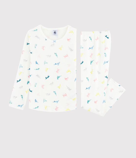Kinderpyjama aus Baumwolle mit Katzenmotiv für Mädchen weiss MARSHMALLOW/weiss MULTICO