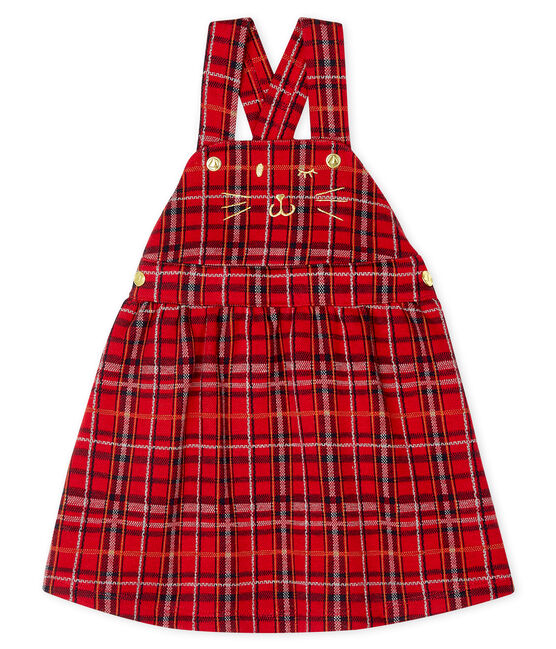 Kariertes Baby-Latzkleid für Mädchen rot TERKUIT/weiss MULTICO
