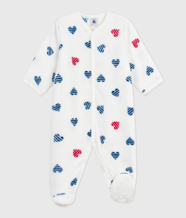 Baby Fleece-Pyjama zum &Uuml;berziehen mit Herzmotiv weiss/vielfarbig