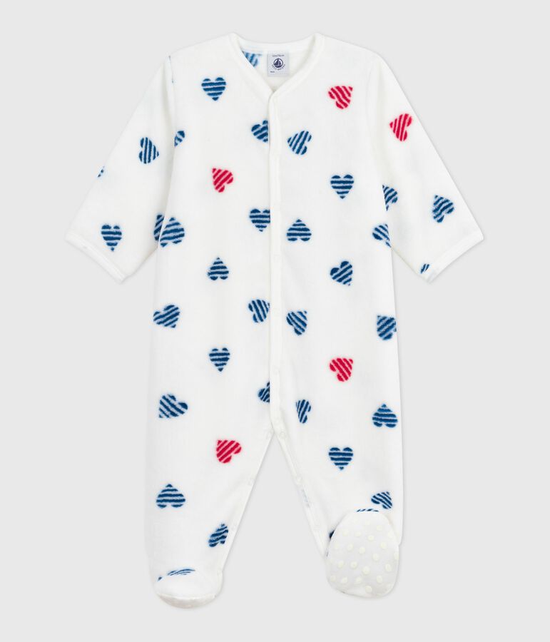 Baby Fleece-Pyjama zum &Uuml;berziehen mit Herzmotiv weiss/vielfarbig