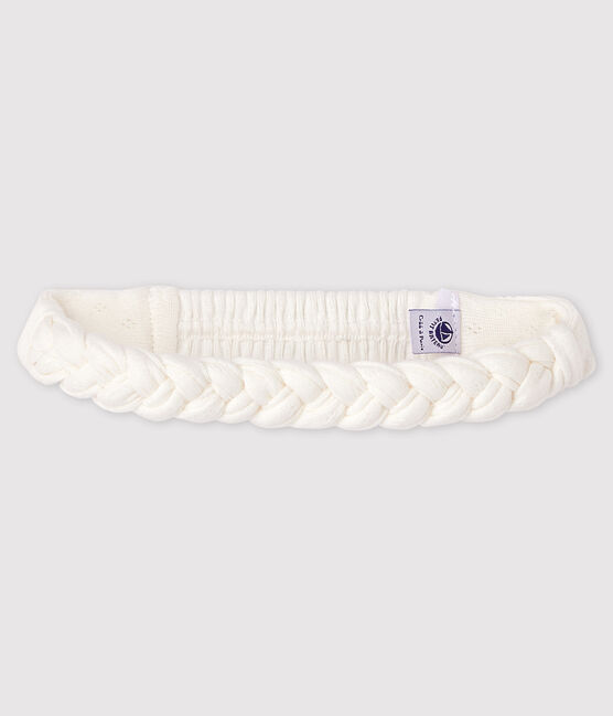 Geflochtenes Baby-Haarband aus Rippstrick Mädchen weiss MARSHMALLOW