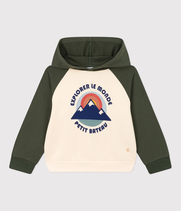 Kinder-Sweatshirt mit Kapuze f&uuml;r Jungen naturfarben/gr&uuml;n