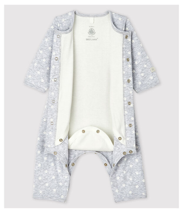 Fu&szlig;loser Baby-Bodyjama aus Bio-Baumwolle grau/weiss