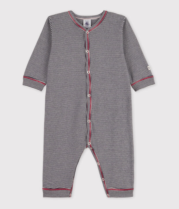 Fu&szlig;loser, gestreifter Baby-Strampler aus Baumwolle blau/weiss