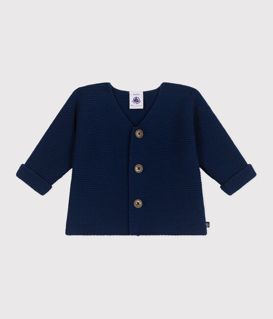 Baby-Cardigan kraus rechts gestrickt aus Baumwolle blau MEDIEVAL