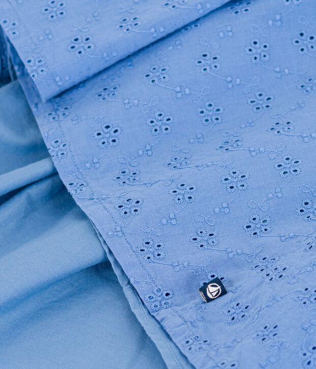 Kurz&auml;rmeliges Kinder-Kleid mit englischer Stickerei f&uuml;r M&auml;dchen blau