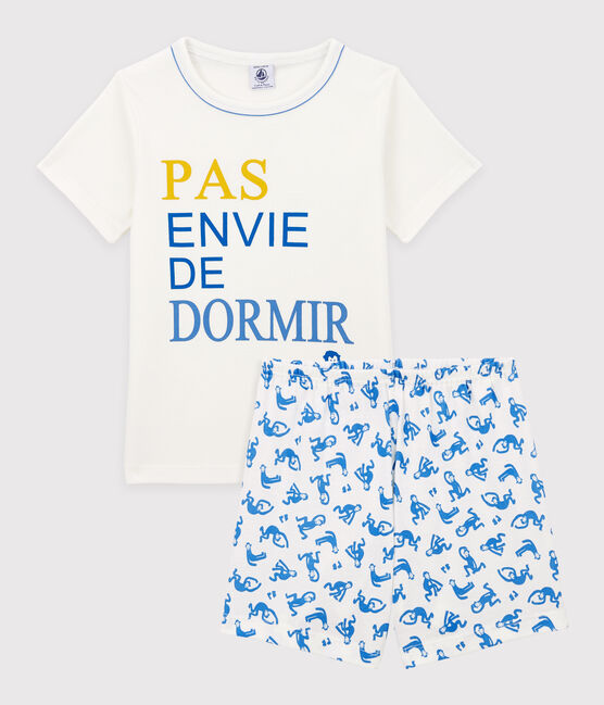 Kinder-Kurzpyjama aus Baumwolle für Jungen weiss MARSHMALLOW/blau BRASIER