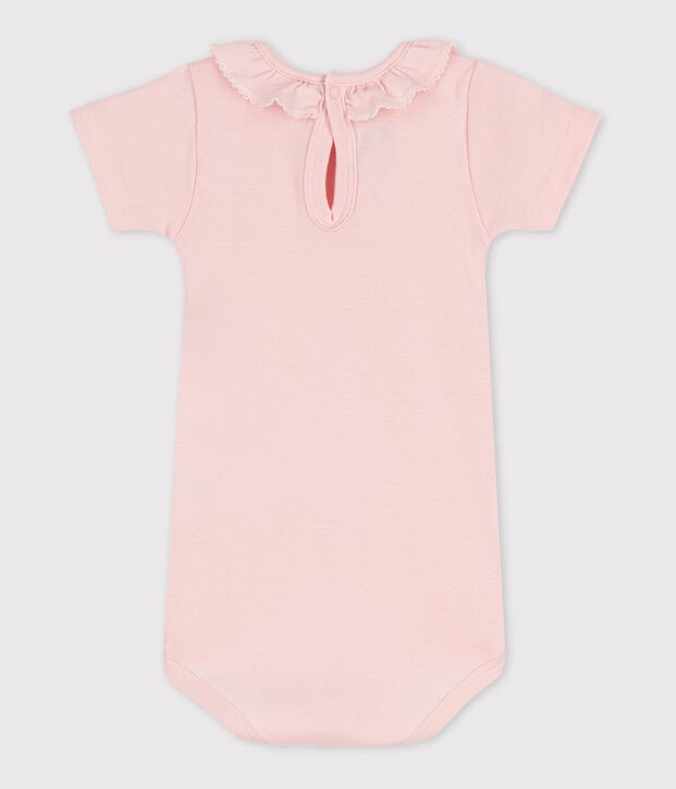 Kurz&auml;rmeliger Baby-Body mit Halskrause rosa
