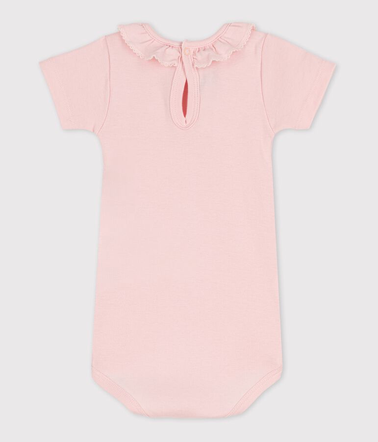 Kurz&auml;rmeliger Baby-Body mit Halskrause rosa MINOIS