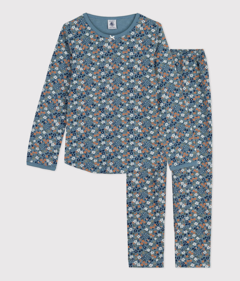 Kinderpyjama aus Baumwolle mit Blumenmotiv f&uuml;r M&auml;dchen blau/vielfarbig