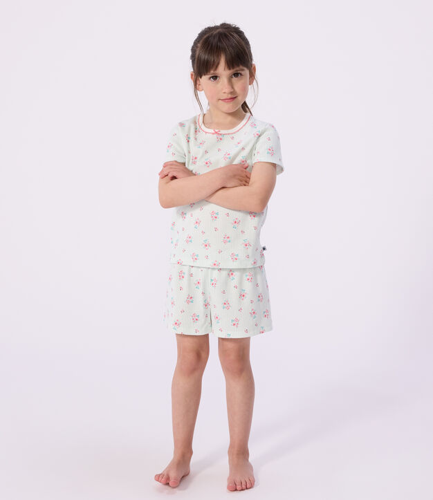 Kinder-Kurzpyjama aus Baumwolle mit Blumenmotiv weiss/vielfarbig