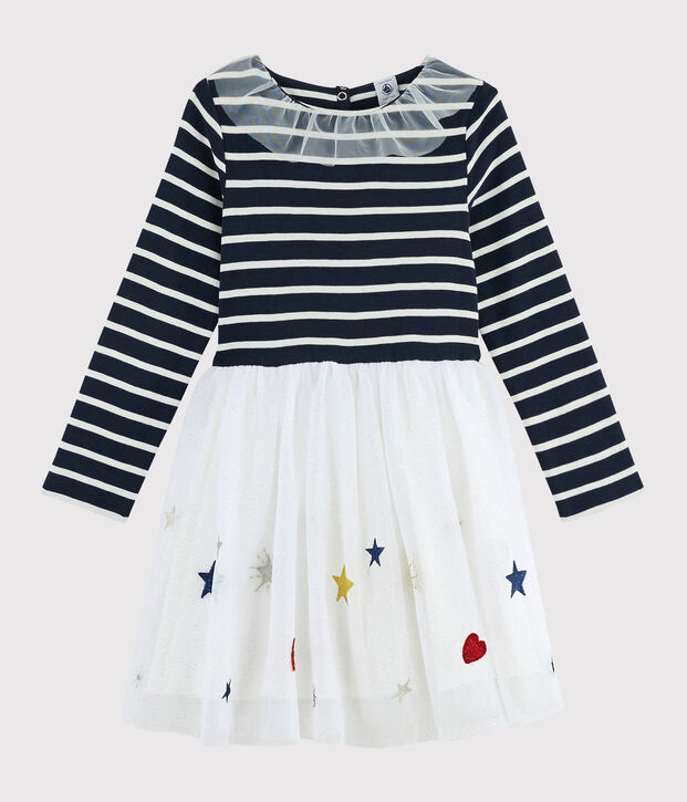 Lang&auml;rmeliges Kinderkleid f&uuml;r M&auml;dchen blau/vielfarbig