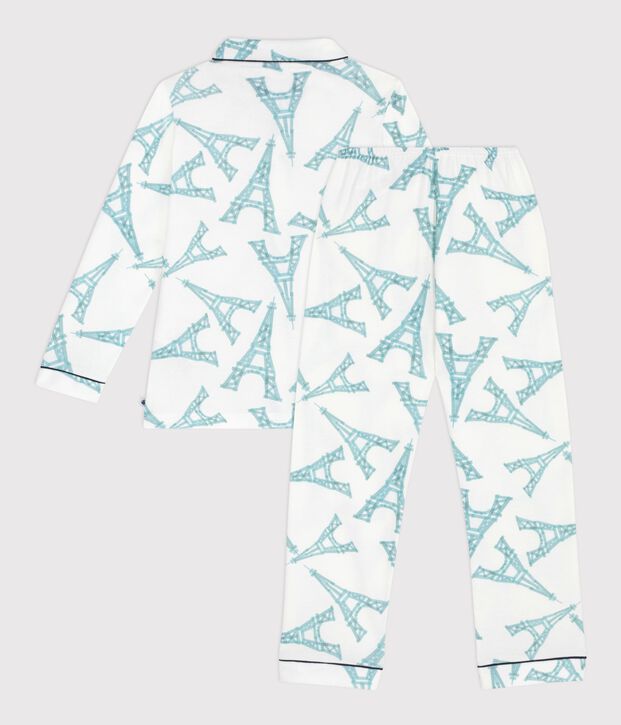 Kinder-Pyjama mit Knopfverschluss aus gemusterter Baumwolle weiss/vielfarbig