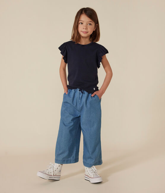 Kinder-T-Shirt aus Baumwolle für Mädchen blau SMOKING