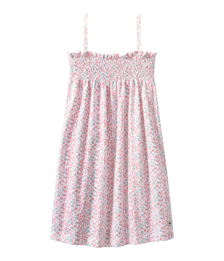 Bedrucktes gesmoktes M&auml;dchen-Nachthemd weiss/vielfarbig