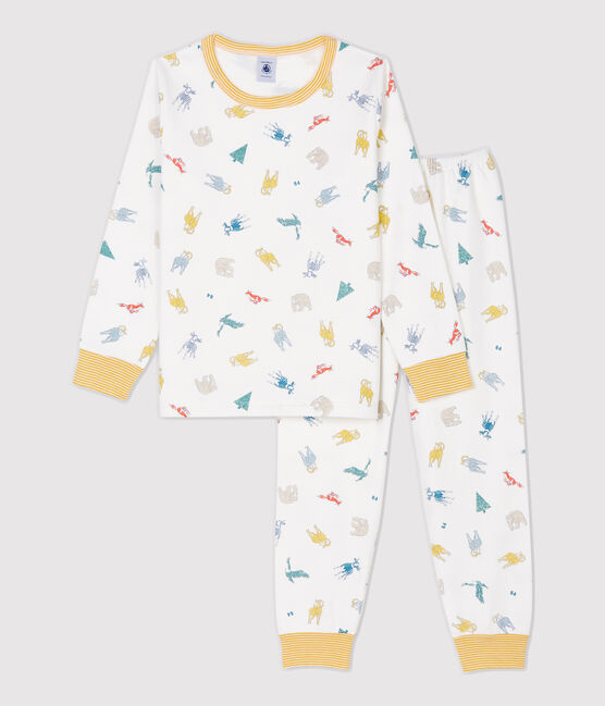 Kinderpyjama aus Molton mit Tiermotiv weiss MARSHMALLOW/weiss MULTICO