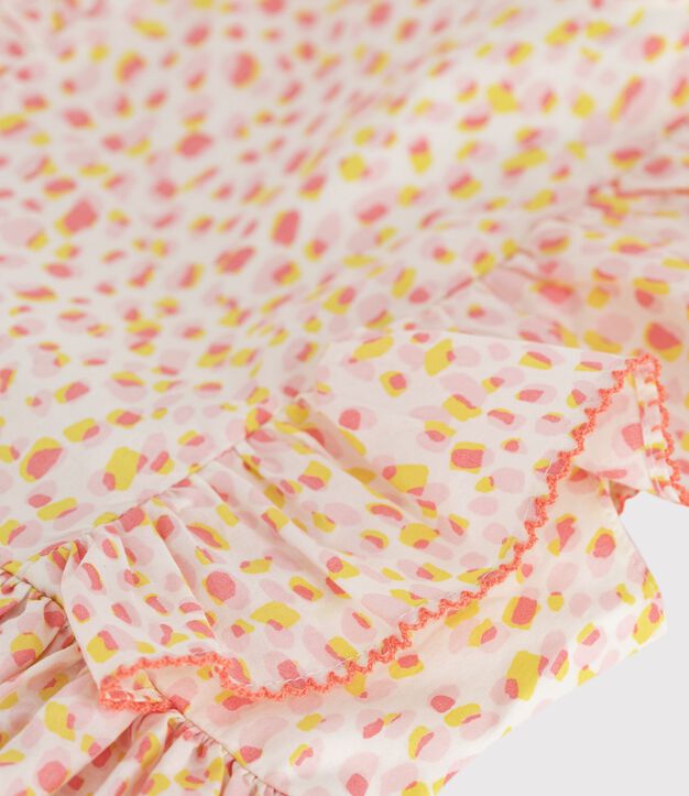 &Auml;rmelloses Kinder-Kleid mit freiem R&uuml;cken aus gemusterter Baumwolle weiss/vielfarbig