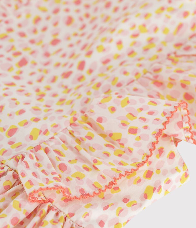 &Auml;rmelloses Kinder-Kleid mit freiem R&uuml;cken aus gemusterter Baumwolle weiss/vielfarbig