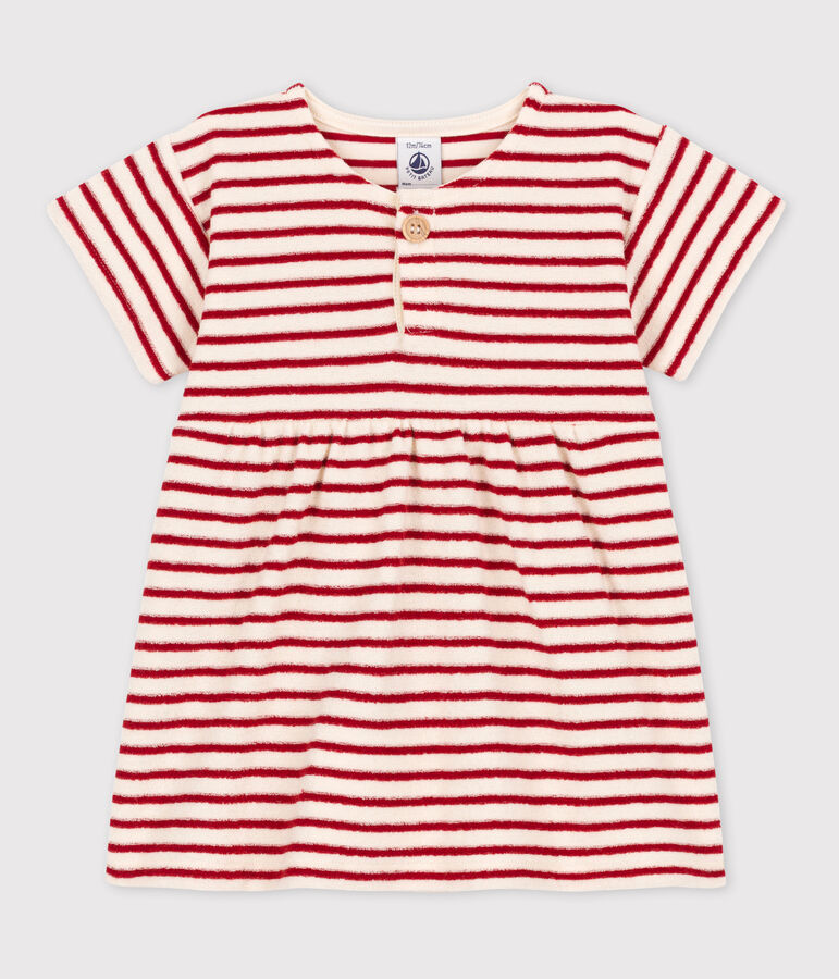 Kurz&auml;rmeliges Babykleid aus Frottee naturfarben/rot