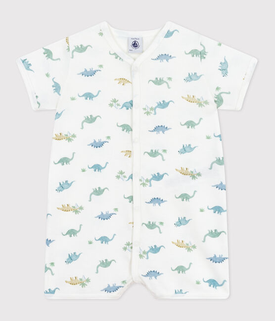 Baby-Kurzoverall aus Baumwolle mit Dinos weiss MARSHMALLOW/weiss MULTICO