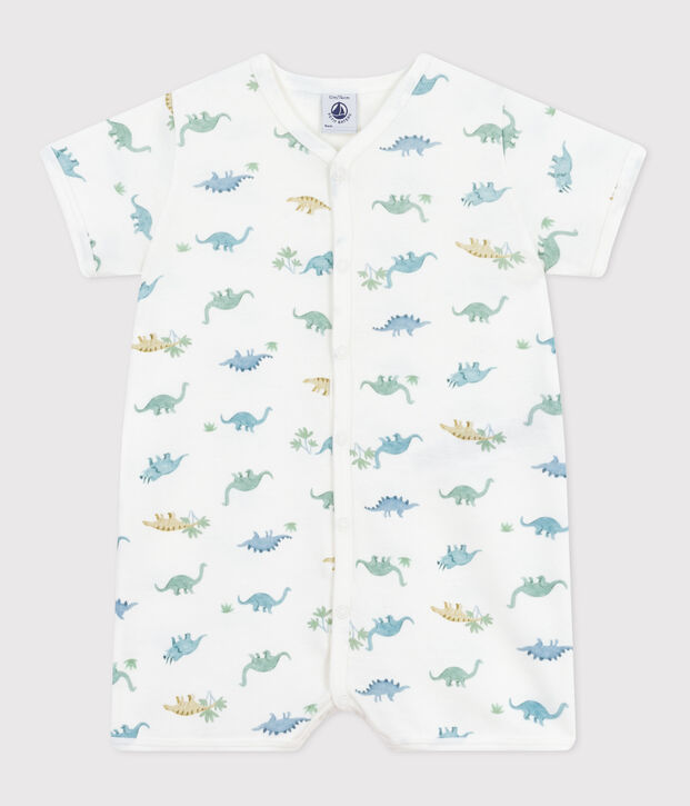 Baby-Kurzoverall aus Baumwolle mit Dinos weiss/vielfarbig