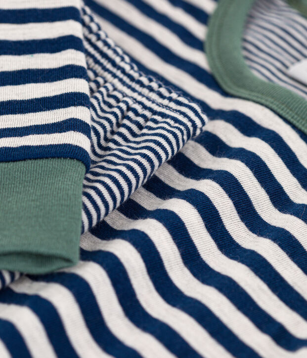 Kinderpyjama aus Doppeljersey mit Ringelstreifen blau/beige
