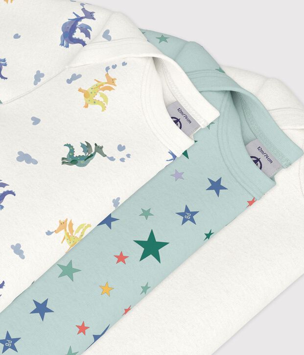 Set kurz&auml;rmelige Baby-Bodys aus Baumwolle mit Drachenmotiv vielfarbig