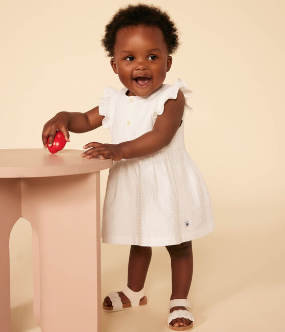 Ärmelloses Baby-Kleid aus gemusterter Baumwolle weiss MARSHMALLOW