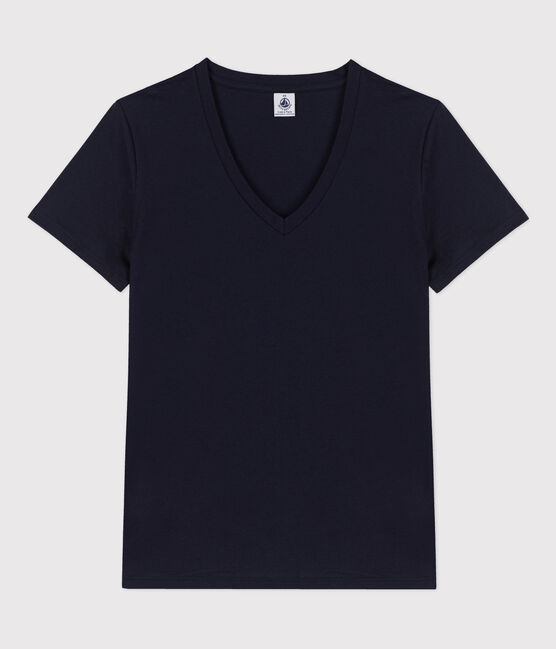 Damen-T-Shirt LE DROIT mit V Ausschnitt aus Baumwolle blau SMOKING