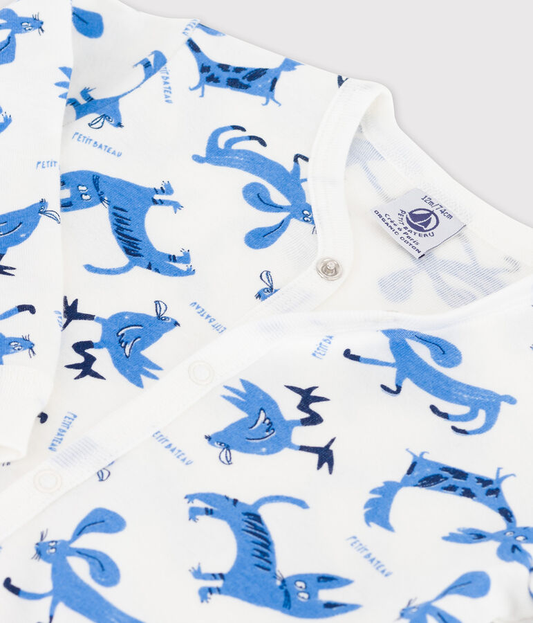 H&uuml;bsch gemusterte Baby-Strampler ohne F&uuml;&szlig;e aus Baumwolle weiss/vielfarbig