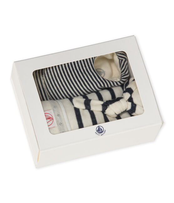 Set aus Baby-Mütze und -Schuhen für Neugeborene beige COQUILLE/blau SMOKING