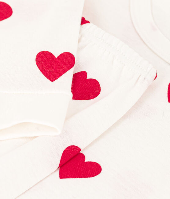 Anliegend geschnittener Herz-Pyjama aus Baumwolle für kleine Mädchen weiss MARSHMALLOW/rot TERKUIT