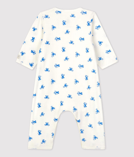 Fußloser Baby-Bodyjama aus Bio-Baumwolle weiss MARSHMALLOW/blau BRASIER