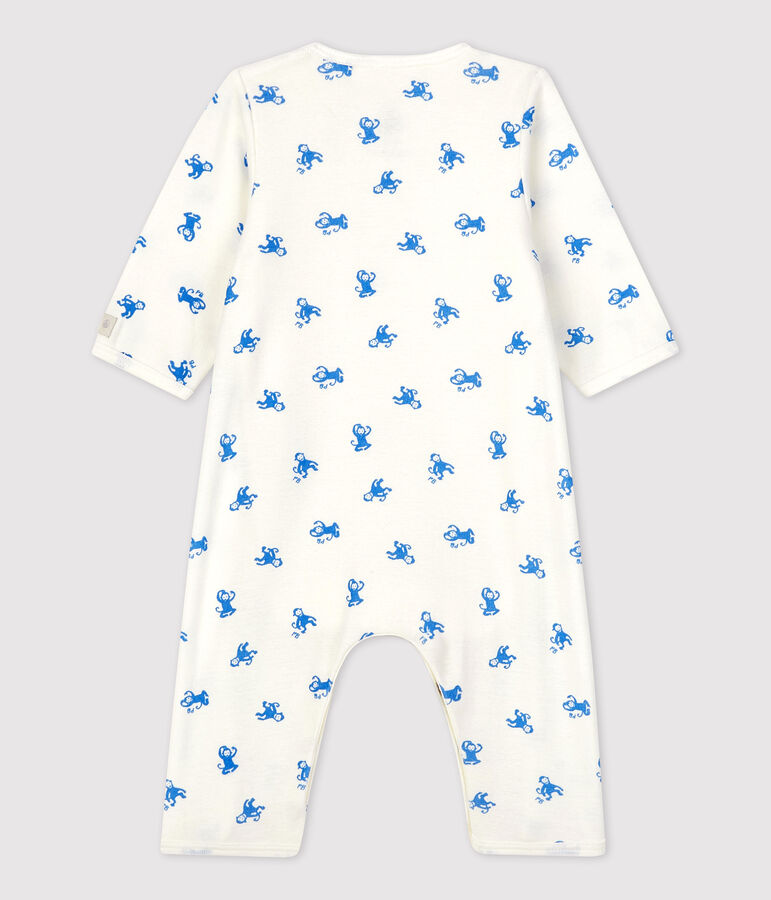 Fu&szlig;loser Baby-Bodyjama aus Bio-Baumwolle weiss/blau