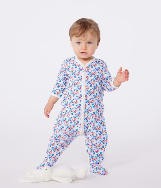 Strampler aus Baumwolle mit Blümchen weiss MARSHMALLOW/weiss MULTICO