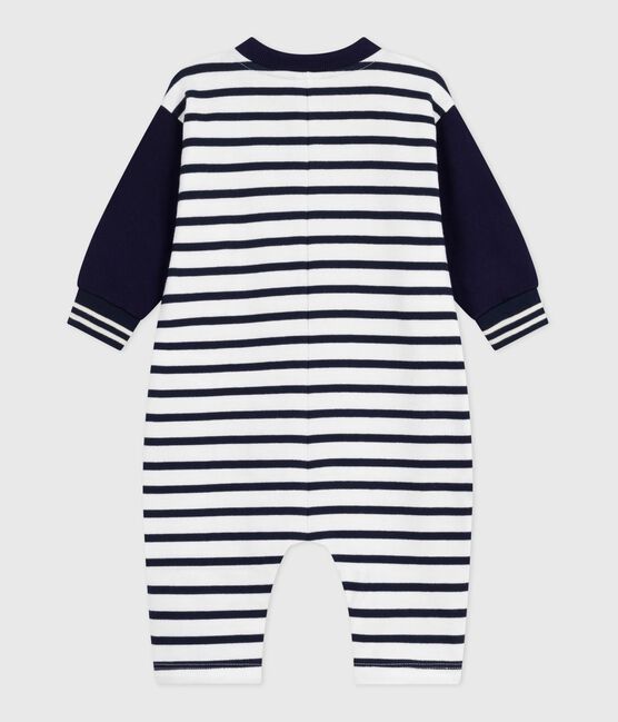 Langer Baby-Overall aus Baumwolle mit Matrosenstreifen weiss MARSHMALLOW/blau SMOKING