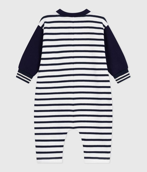 Langer Baby-Overall aus Baumwolle mit Matrosenstreifen weiss/blau