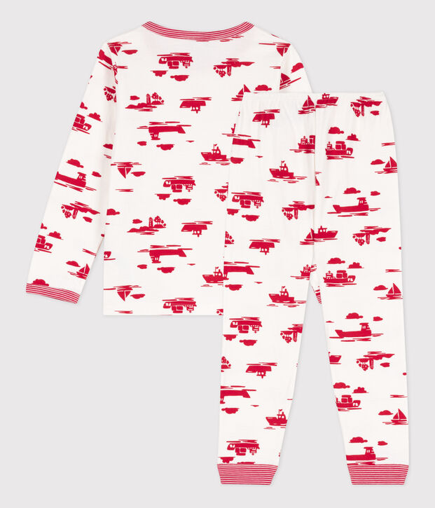 Kinderpyjama Le Havre aus Doppeljersey weiss/rot