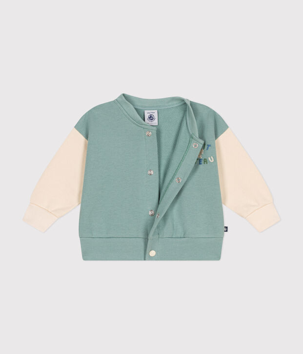 Baby College-Jacke aus Molton gr&uuml;n/naturfarben