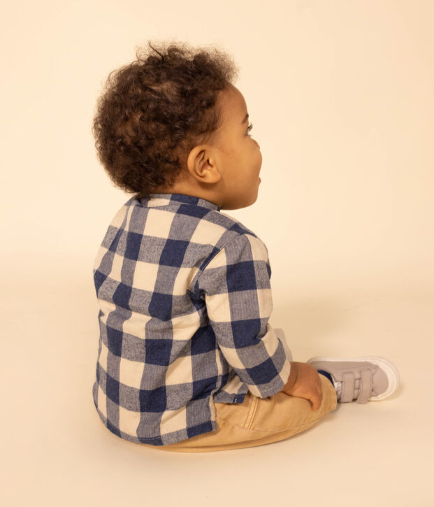 Kariertes Babyhemd aus Flanell blau/naturfarben