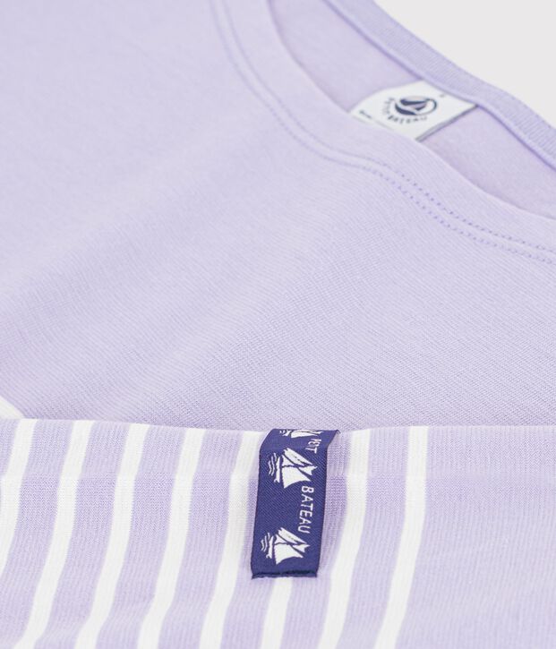 Damen T-Shirt Marini&egrave;re mit Streifen aus Baumwolle violett/naturfarben